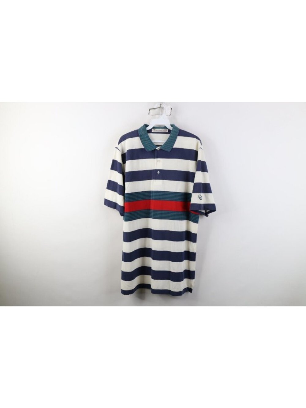 Vintage 90s Streetwear Mens Medium Striped Color Block Knit Golf Polo Shirt